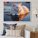 Cat Tranquility On Beach - Cat Framed Canvas Art