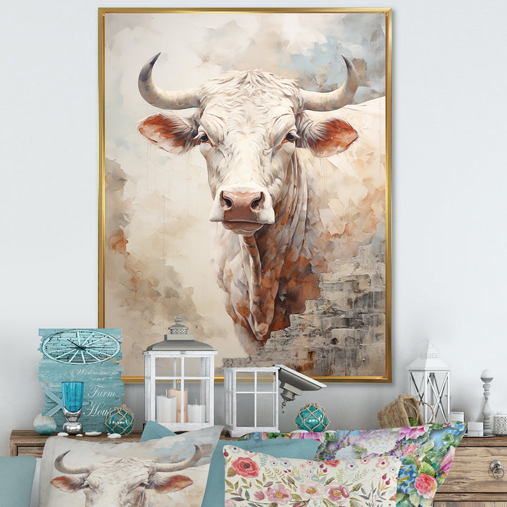 Handsome Beige Cattle Portrait - Cattle Large Canvas Wall Art