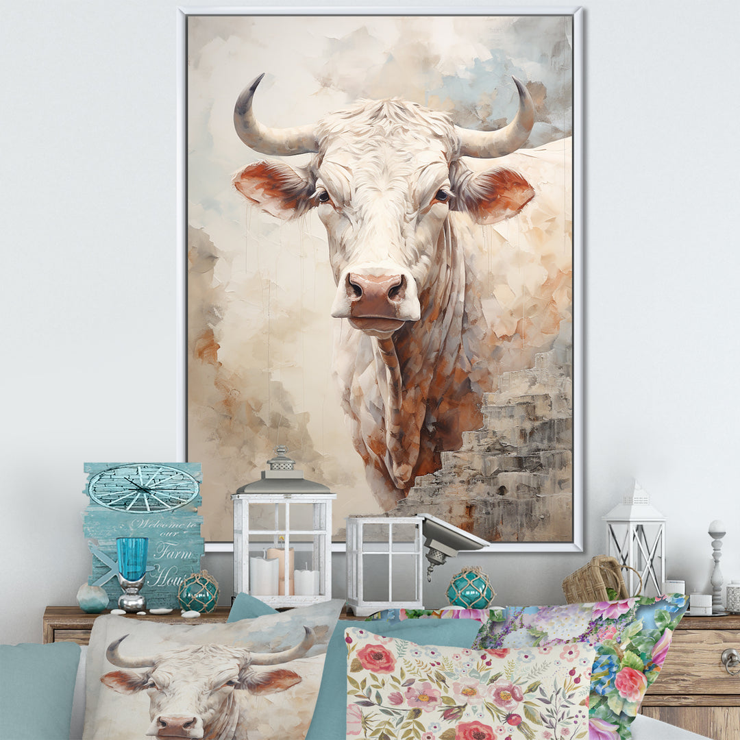 Handsome Beige Cattle Portrait - Cattle Large Canvas Wall Art