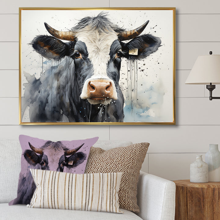 Handsome Black Adn White Cattle Portrait - Cattle Bedroom Wall Art