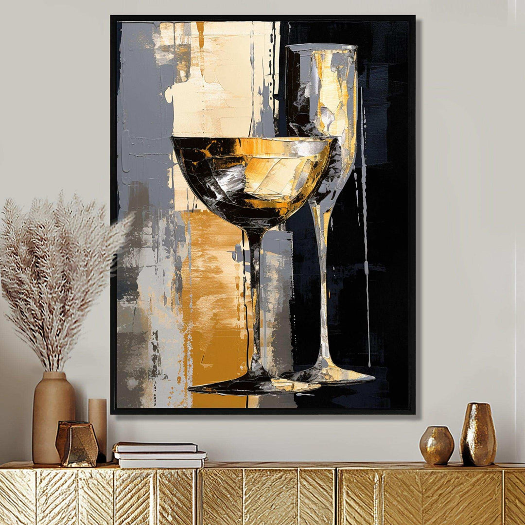 Champagne Collage With Glasses - Food &amp; Beverage Canvas Wall Art