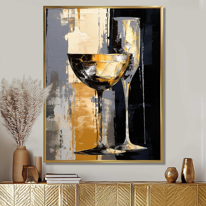 Champagne Collage With Glasses - Food &amp; Beverage Canvas Wall Art