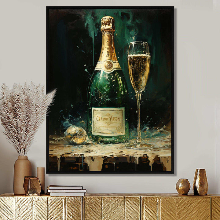 Gold And Emerald Champagne Dream I - Food &amp; Beverage Canvas Wall Art