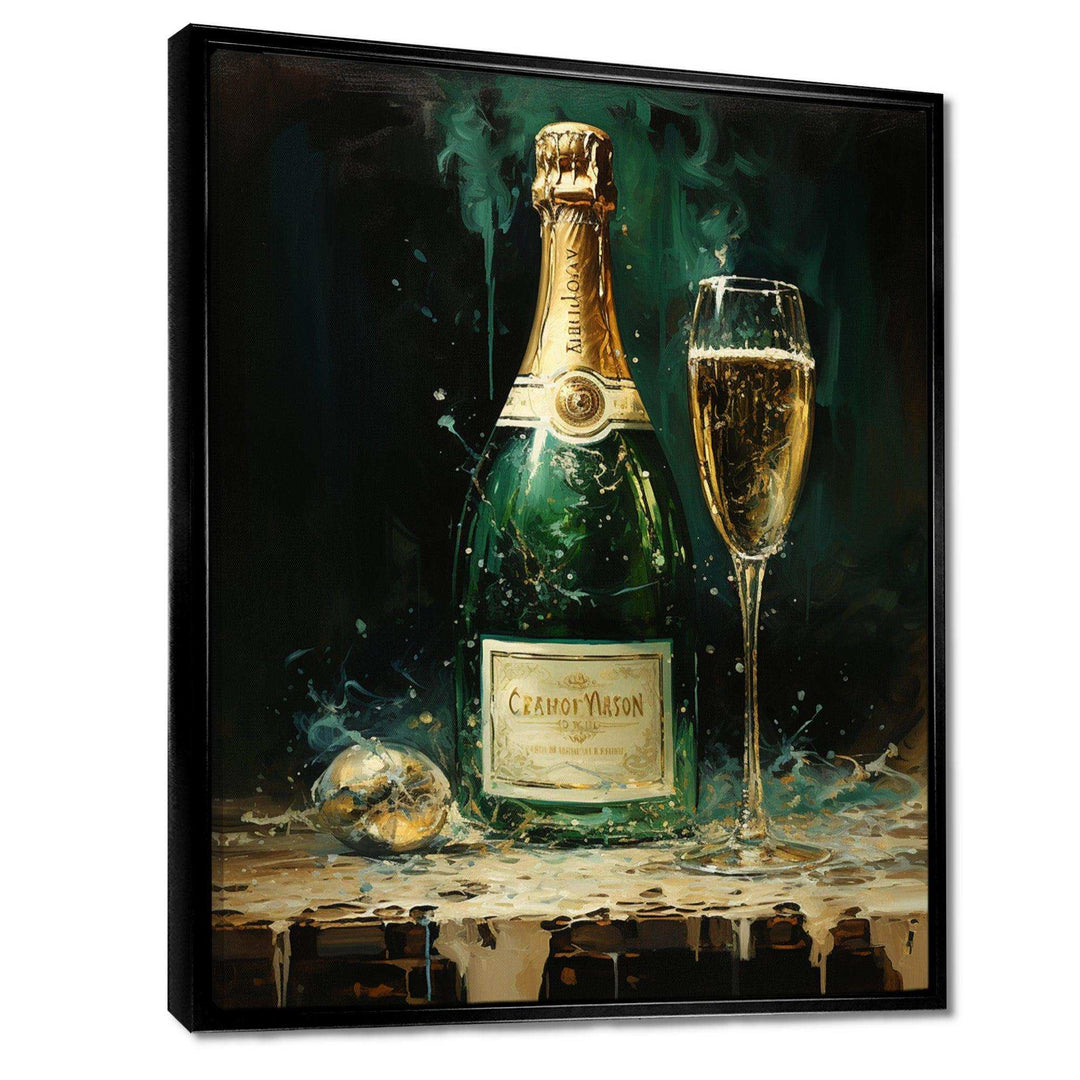 Gold And Emerald Champagne Dream I - Food &amp; Beverage Canvas Wall Art