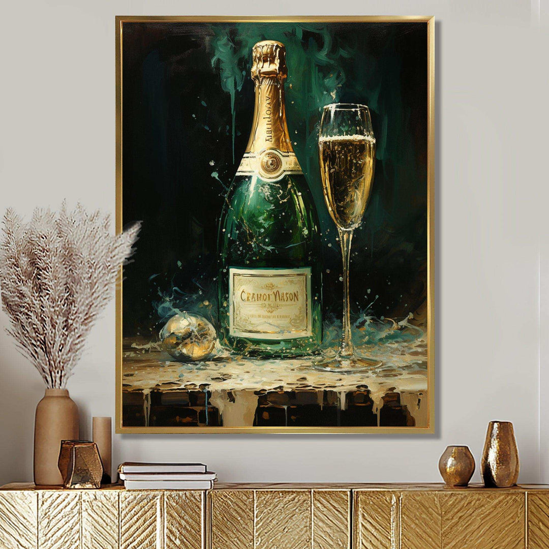 Gold And Emerald Champagne Dream I - Food &amp; Beverage Canvas Wall Art