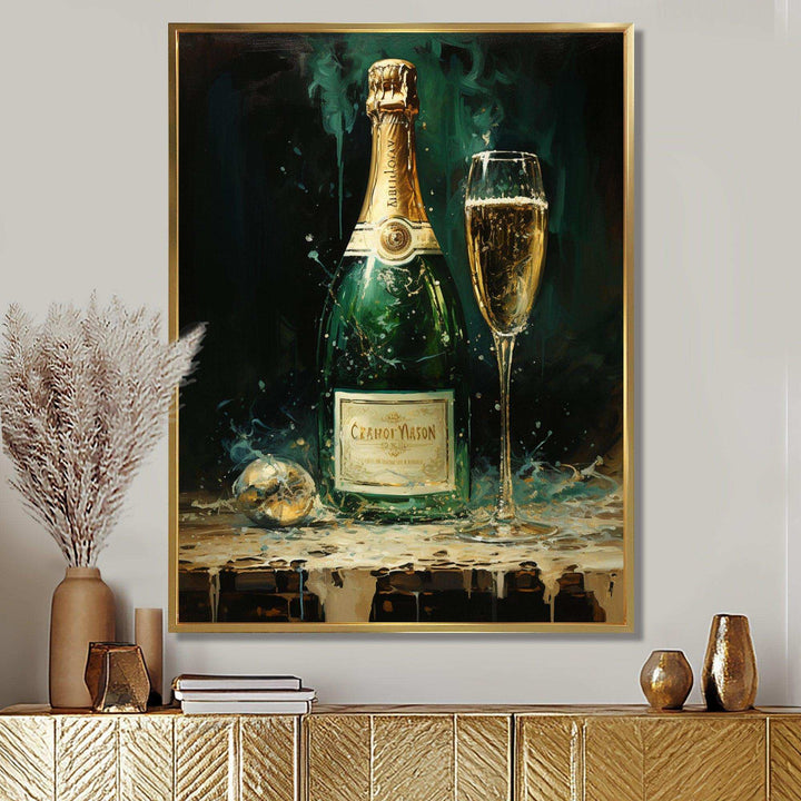 Gold And Emerald Champagne Dream I - Food &amp; Beverage Canvas Wall Art