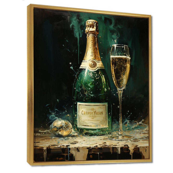 Gold And Emerald Champagne Dream I - Food &amp; Beverage Canvas Wall Art