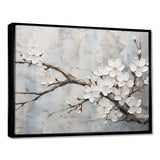 Minimalism White And Grey Cherry Blossom - Floral Canvas Wall Art