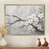 Minimalism White And Grey Cherry Blossom - Floral Canvas Wall Art