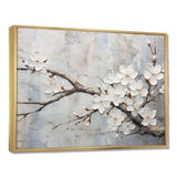 Minimalism White And Grey Cherry Blossom - Floral Canvas Wall Art