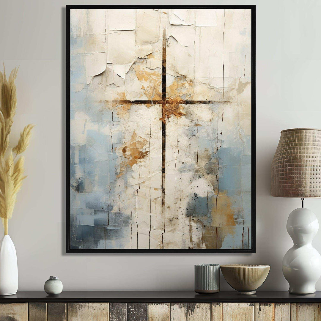 Idesignart beige christianity cross of jessus ii spiritual canvas wall art