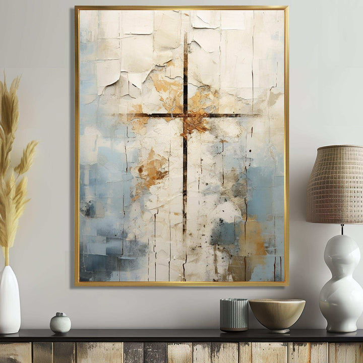 Idesignart beige christianity cross of jessus ii spiritual canvas wall art