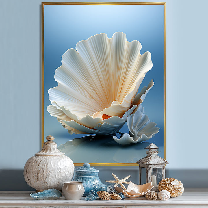 Monochromatic Misty Grey Clam - Gray Clam Wall Art