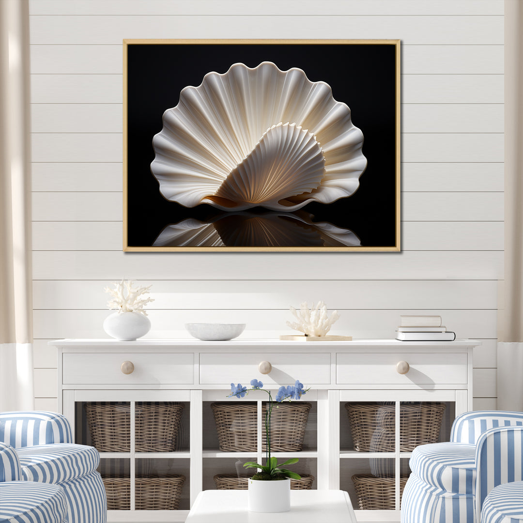 Monochrome Clam Deep Charcoal Ocean - White Clam Wall Art