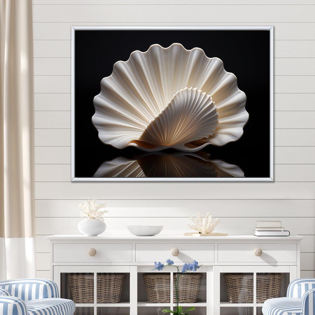Monochrome Clam Deep Charcoal Ocean - White Clam Wall Art