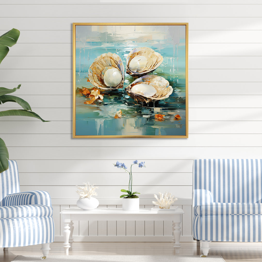 Green Tones Delicate Oyster Beauty - Clam Living Room Wall Art
