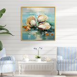 Green Tones Delicate Oyster Beauty - Clam Living Room Wall Art