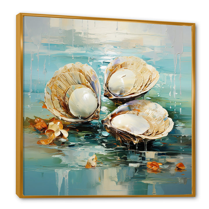 Green Tones Delicate Oyster Beauty - Clam Living Room Wall Art