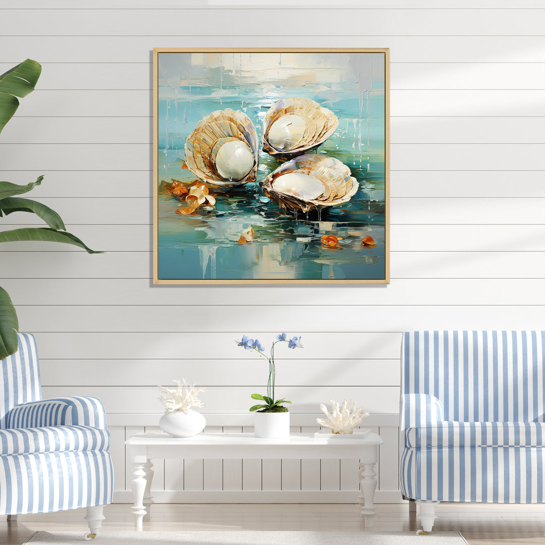 Green Tones Delicate Oyster Beauty - Clam Living Room Wall Art