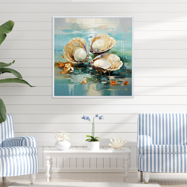Green Tones Delicate Oyster Beauty - Clam Living Room Wall Art