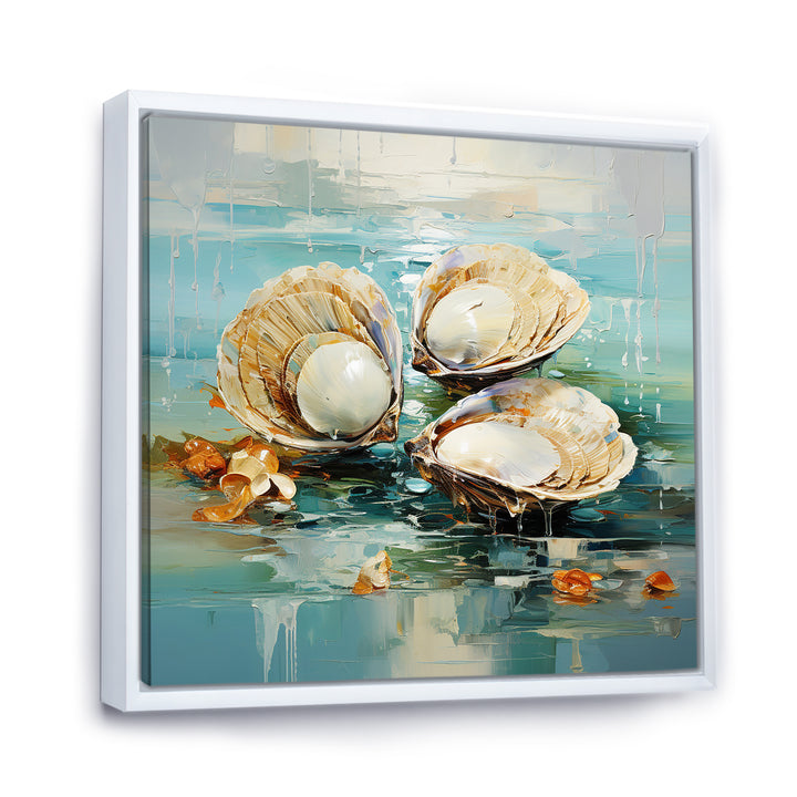 Green Tones Delicate Oyster Beauty - Clam Living Room Wall Art