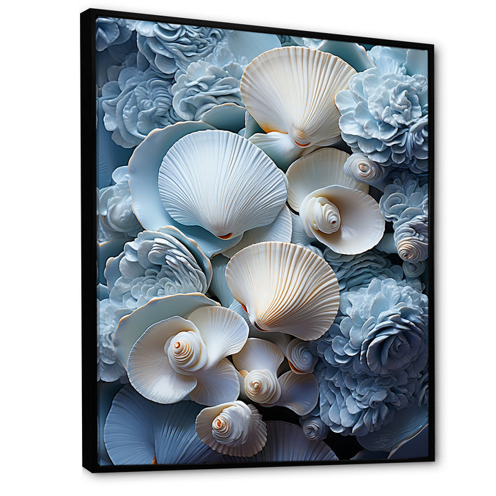 White Blue Tones Delicate Oyster Beauty - Clam Canvas Wall Art