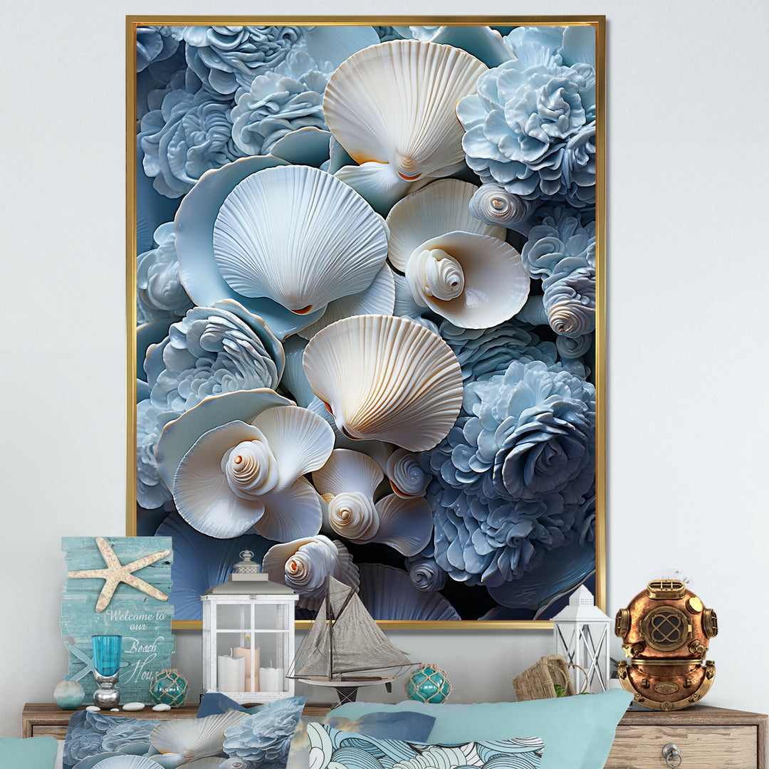 White Blue Tones Delicate Oyster Beauty - Clam Canvas Wall Art