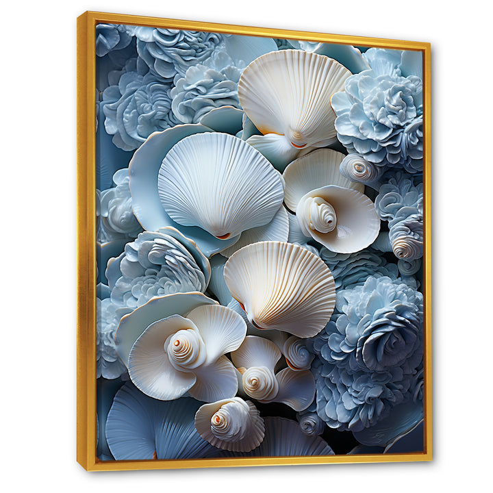 White Blue Tones Delicate Oyster Beauty - Clam Canvas Wall Art
