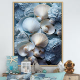 White Blue Tones Delicate Oyster Beauty - Clam Canvas Wall Art