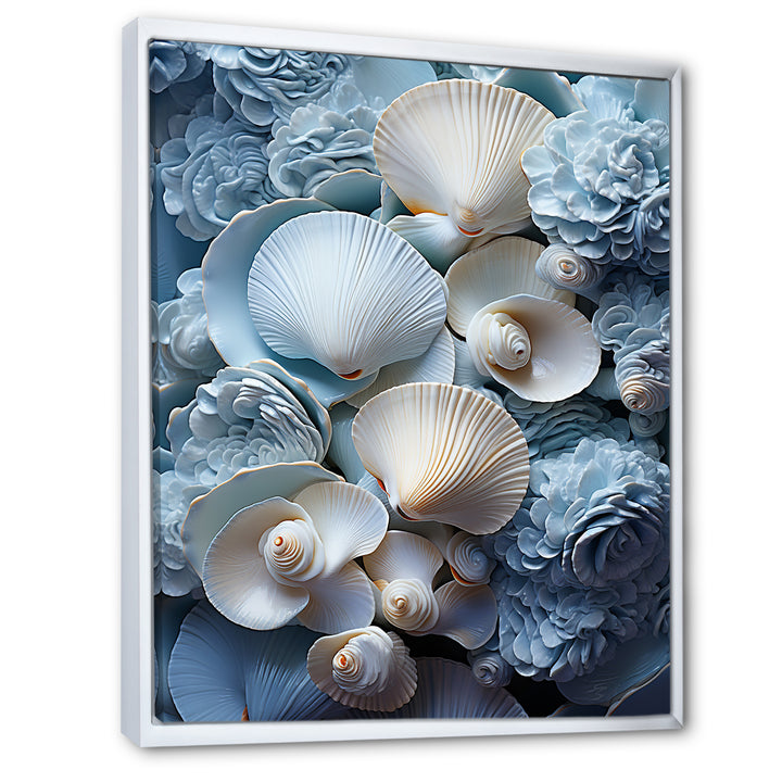 White Blue Tones Delicate Oyster Beauty - Clam Canvas Wall Art