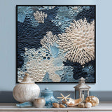 Under Water Blue And White Corals Collage - Coastal Canvas Wall Art