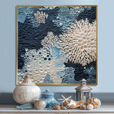 Under Water Blue And White Corals Collage - Coastal Canvas Wall Art