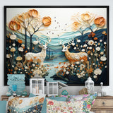 Modern Deer Couple Collage - Blue Deer Wall Art