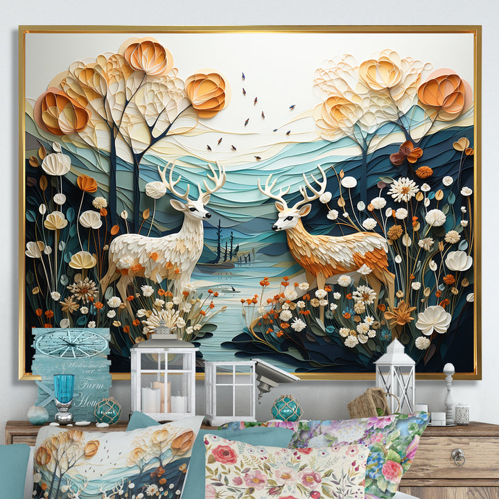 Modern Deer Couple Collage - Blue Deer Wall Art