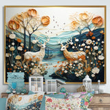 Modern Deer Couple Collage - Blue Deer Wall Art
