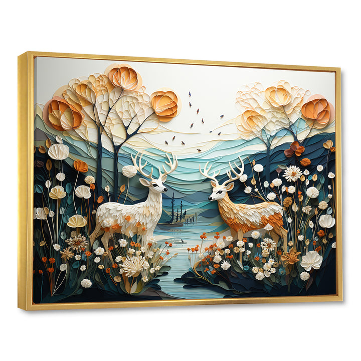 Modern Deer Couple Collage - Blue Deer Wall Art