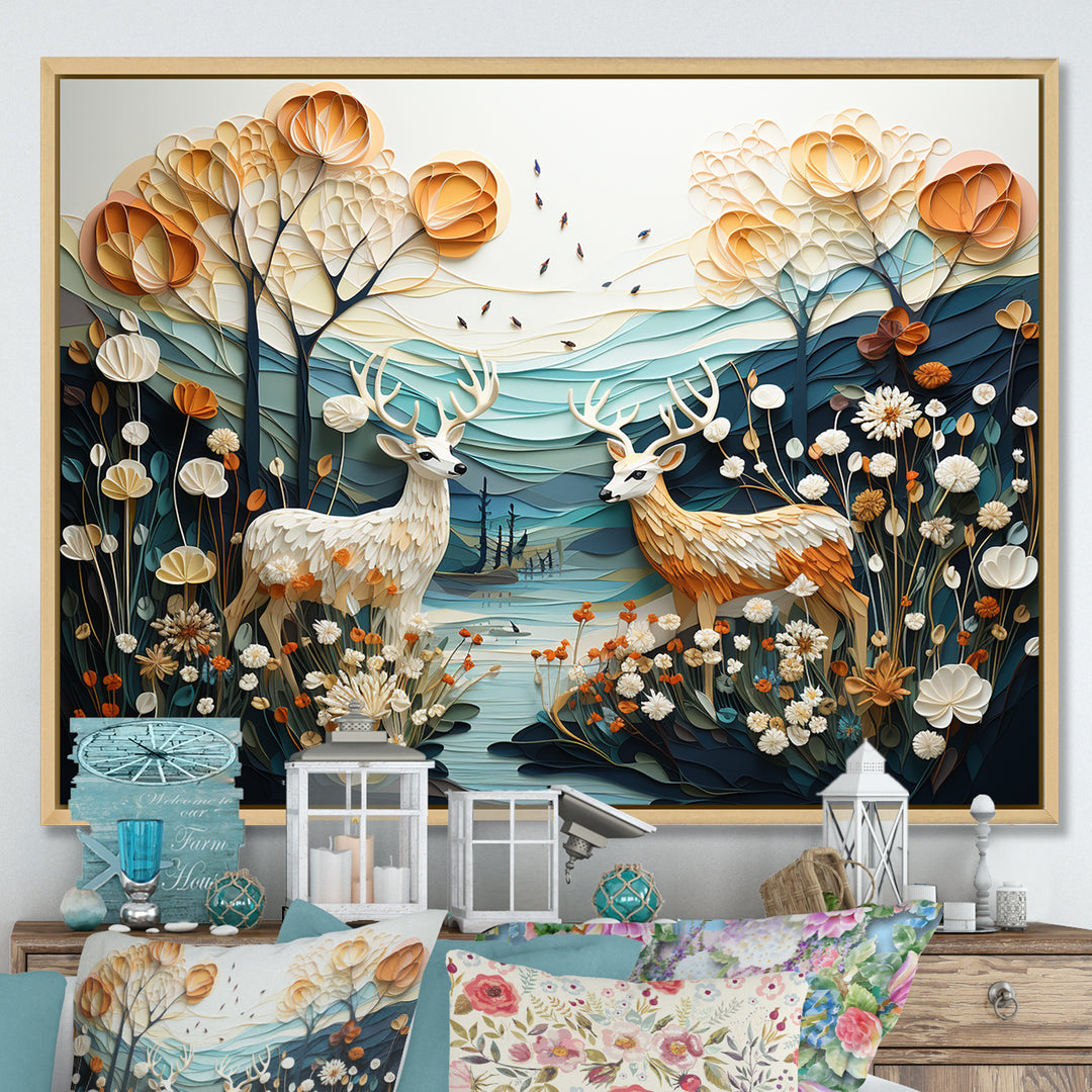 Modern Deer Couple Collage - Blue Deer Wall Art