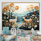 Modern Deer Couple Collage - Blue Deer Wall Art