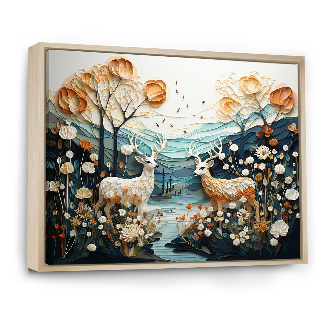 Modern Deer Couple Collage - Blue Deer Wall Art