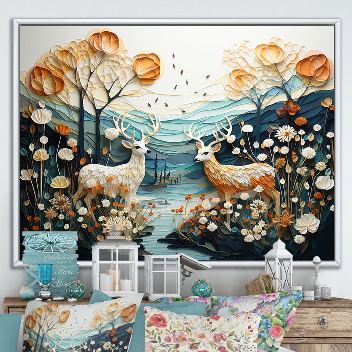 Modern Deer Couple Collage - Blue Deer Wall Art