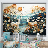 Modern Deer Couple Collage - Blue Deer Wall Art