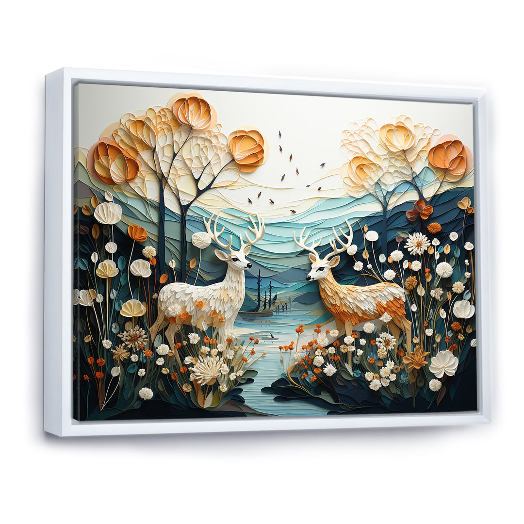 Modern Deer Couple Collage - Blue Deer Wall Art