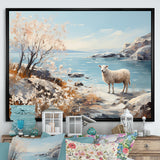 Minimalism Sheep On The Beach - Sheep Framed Canvas Art