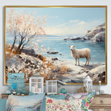 Minimalism Sheep On The Beach - Sheep Framed Canvas Art