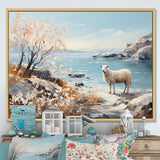 Minimalism Sheep On The Beach - Sheep Framed Canvas Art