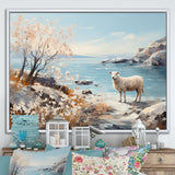 Minimalism Sheep On The Beach - Sheep Framed Canvas Art