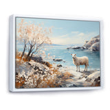 Minimalism Sheep On The Beach - Sheep Framed Canvas Art