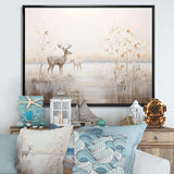 Beige Deer Charm In Winter - Animals Canvas Wall Art