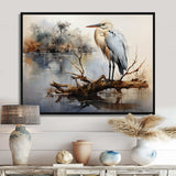 Heron At The Lake Horizon - Animals Canvas Wall Art