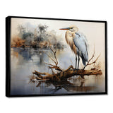 Heron At The Lake Horizon - Animals Canvas Wall Art